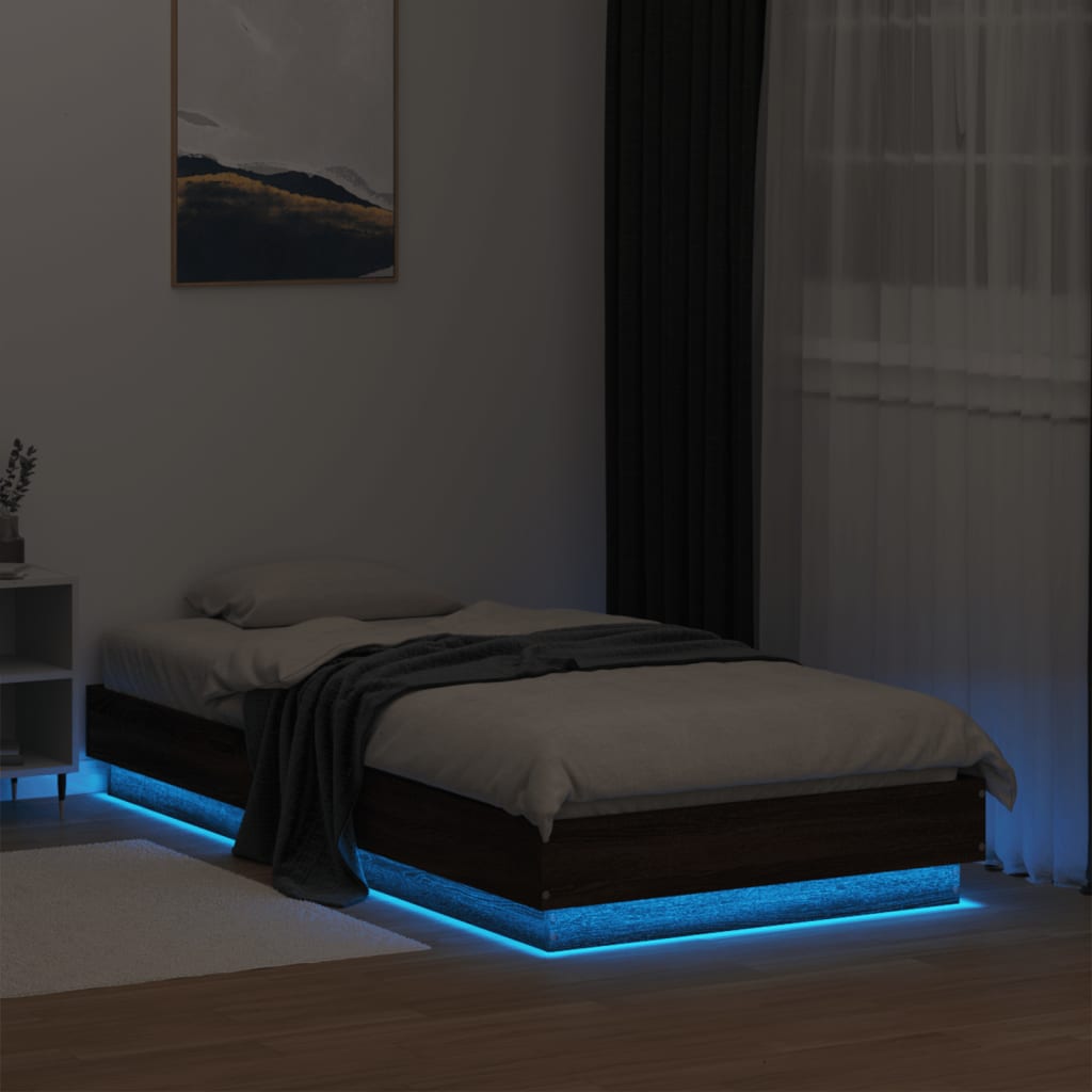 Sengeramme med LED-lys brun eik 75x190 cm