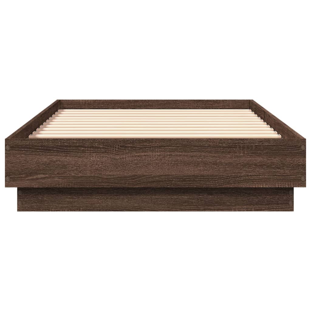 Sengeramme med LED-lys brun eik 75x190 cm