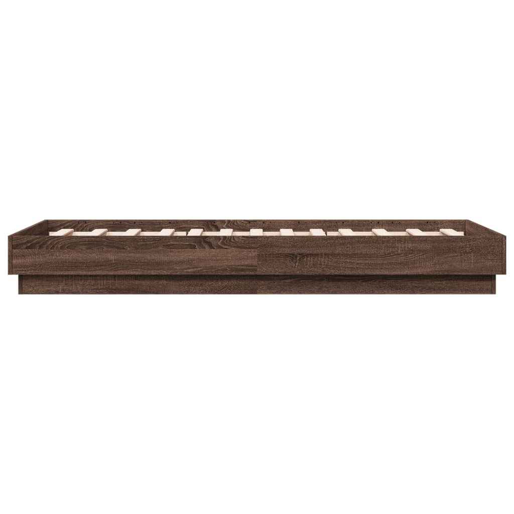 Sengeramme med LED-lys brun eik 75x190 cm