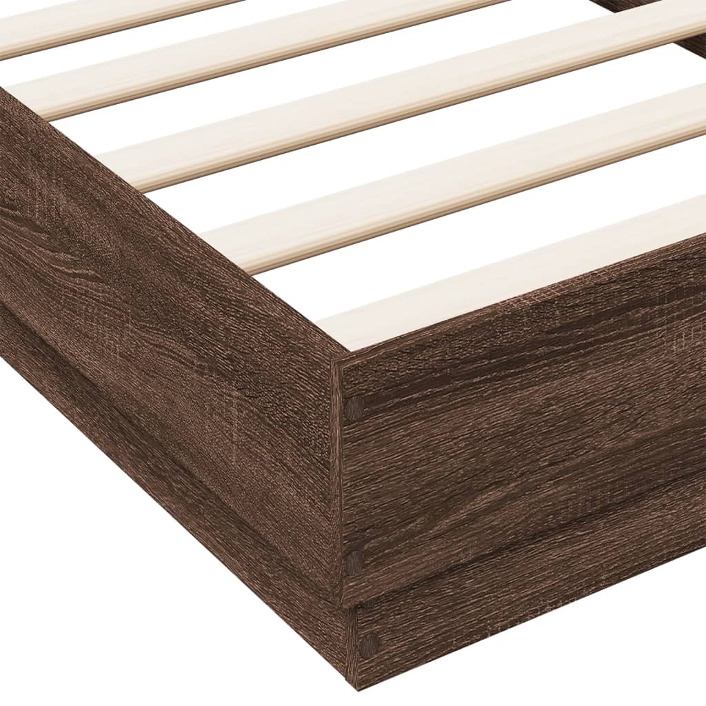 Sengeramme med LED-lys brun eik 75x190 cm