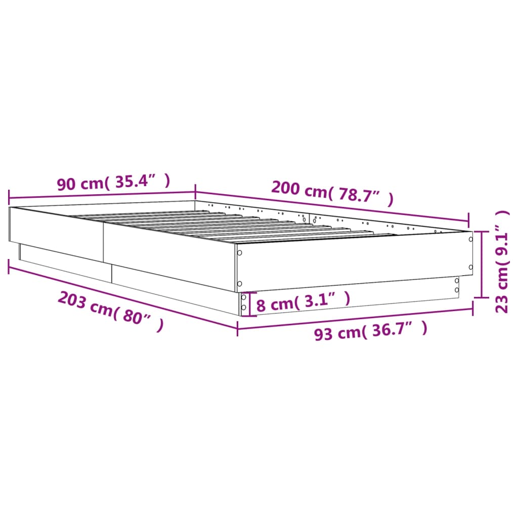 Sengeramme uten madrass sonoma eik 90x200 cm konstruert tre
