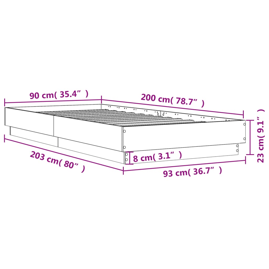 Sengeramme uten madrass brun eik 90x200 cm konstruert tre