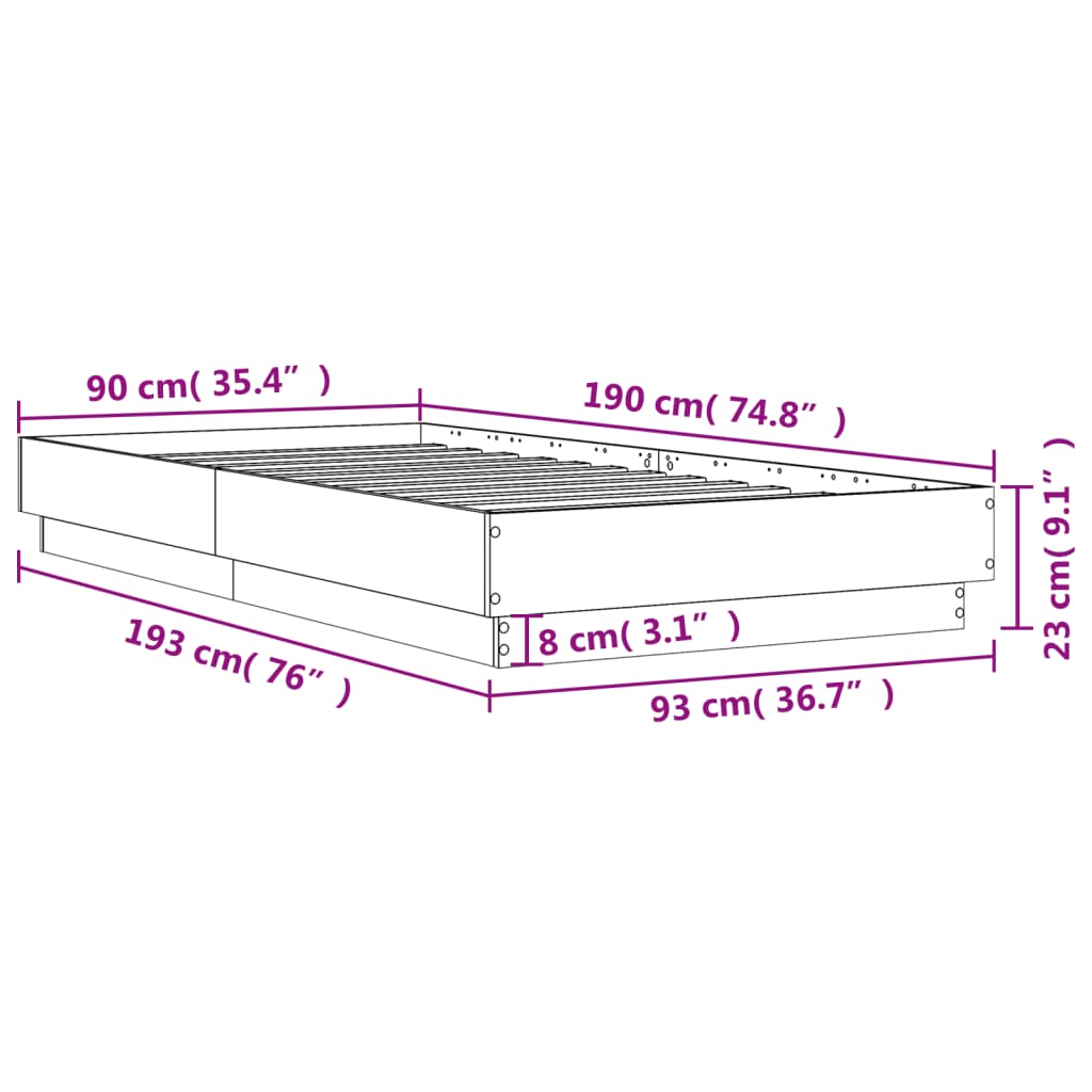 Sengeramme uten madrass røkt eik 90x190 cm konstruert tre