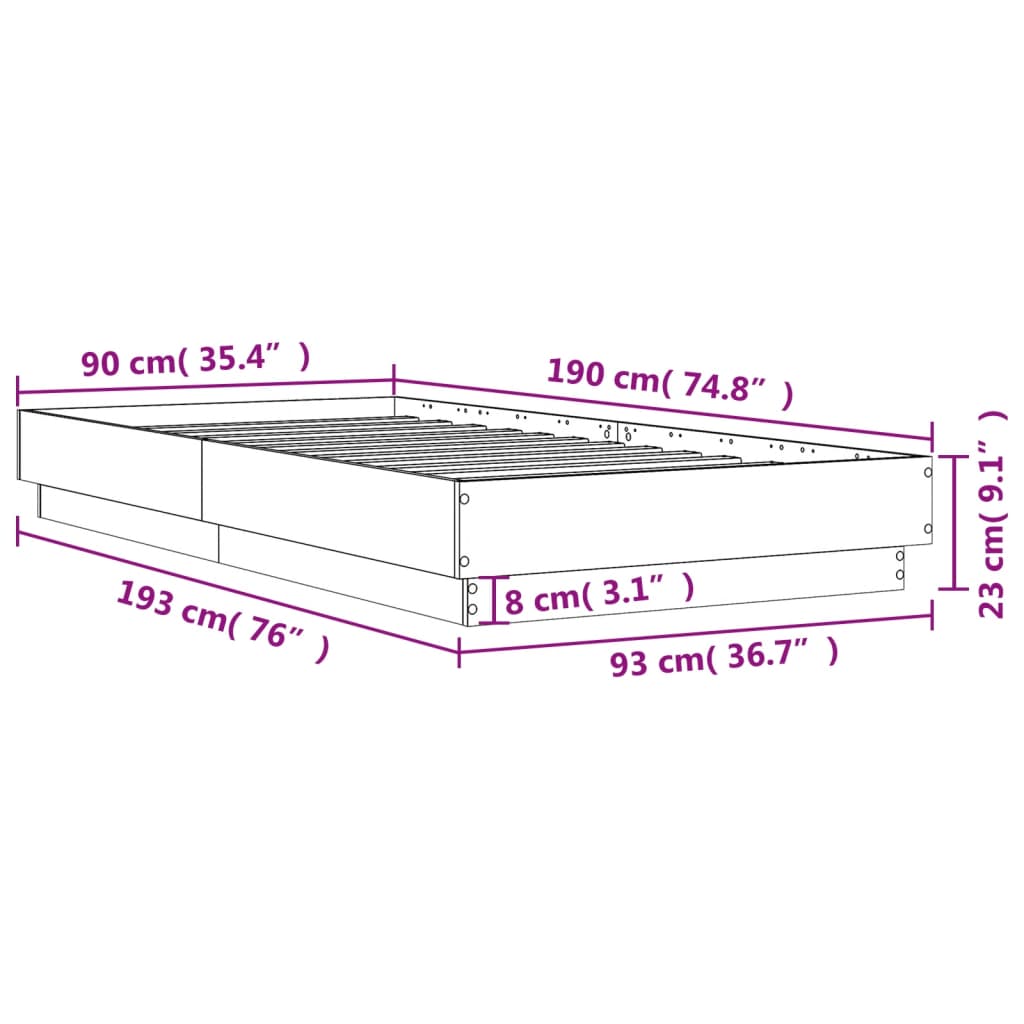 Sengeramme uten madrass brun eik 90x190 cm konstruert tre