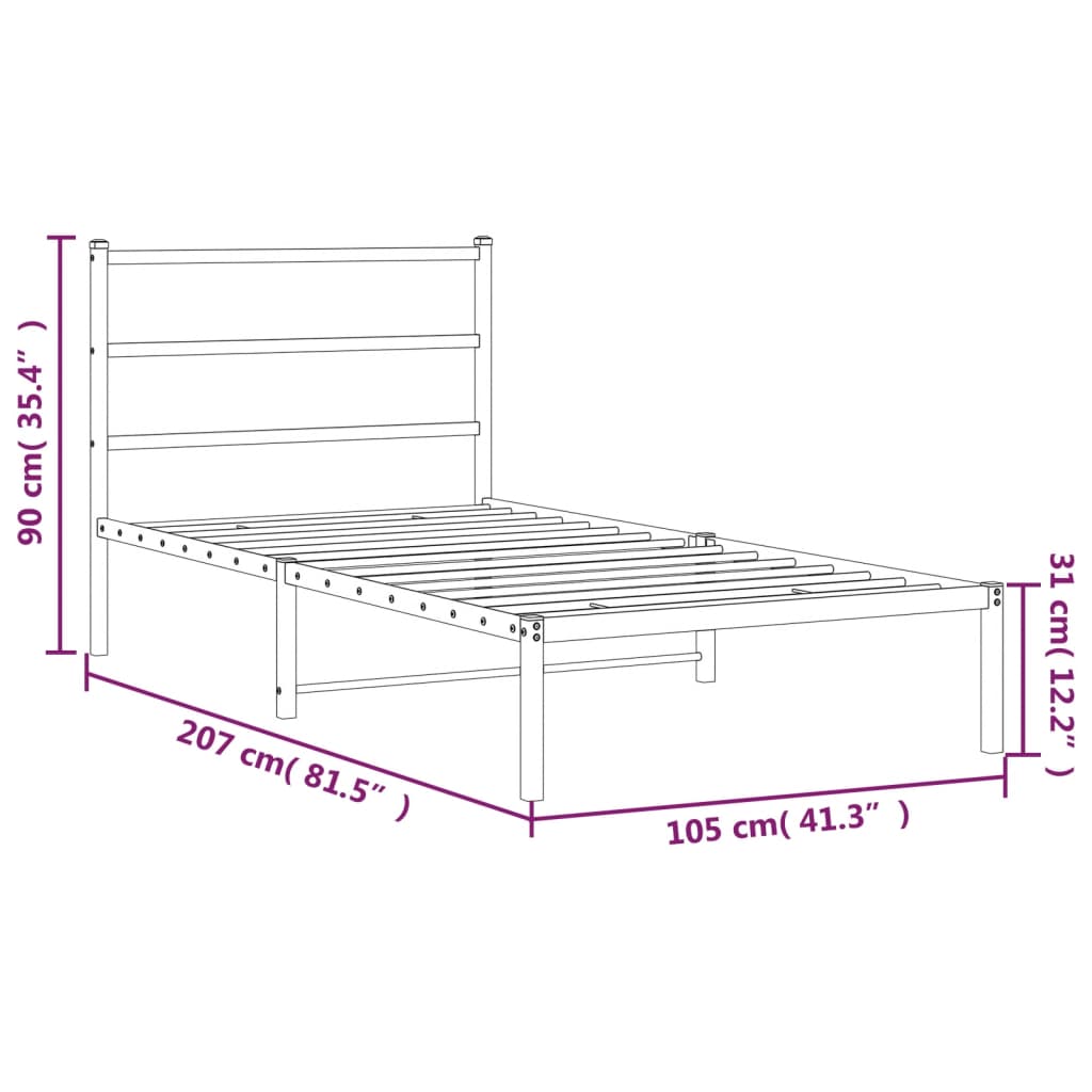 Sengeramme i metall med hodegavl svart 100x200 cm vidaXL