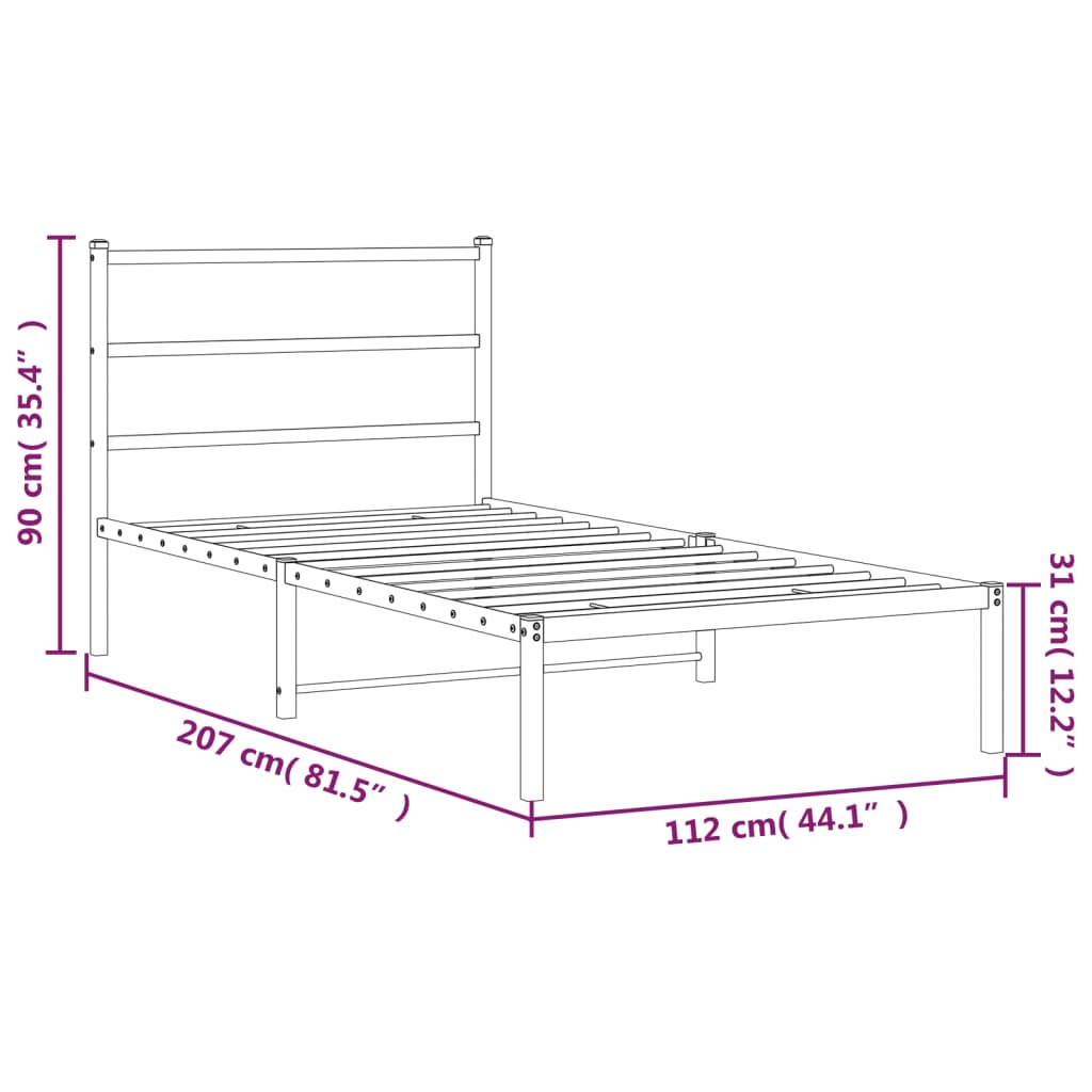 Sengeramme i metall med hodegavl svart 107x203 cm vidaXL