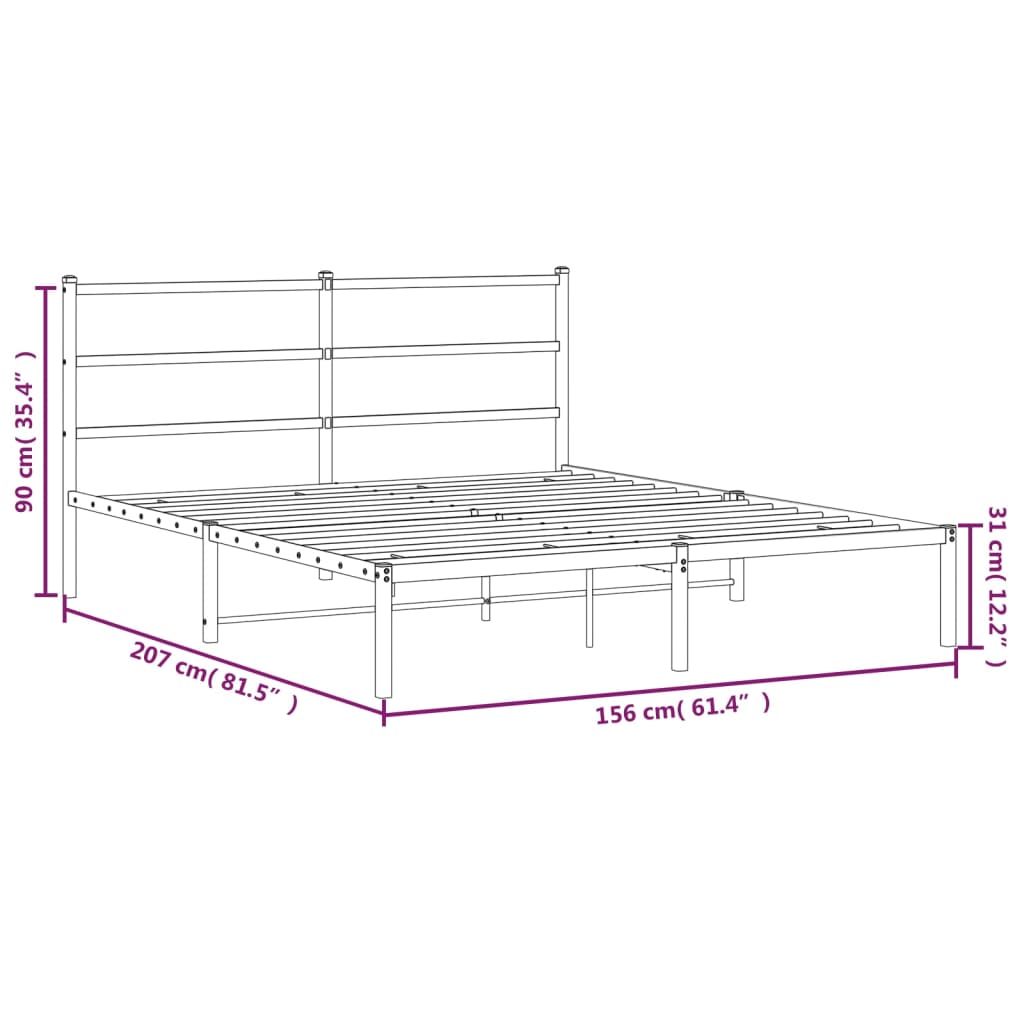 Sengeramme i metall med sengegavl svart 150x200 cm