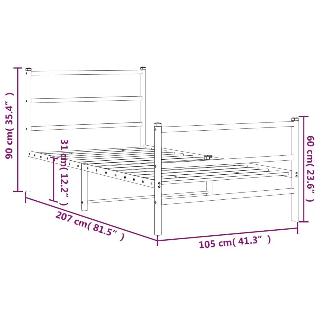 Sengeramme i metall med hode- og fotgavl svart 100x200 cm vidaXL