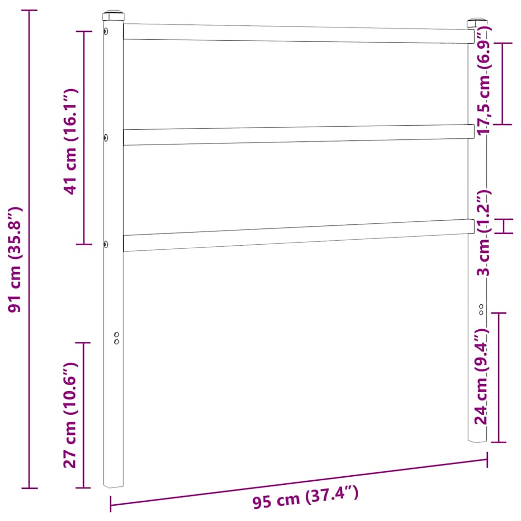 Utskiftbar sengegavl i metall svart 90 cm vidaXL