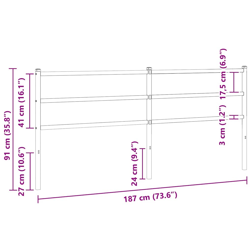 Utskiftbar sengegavl i metall svart 180 cm