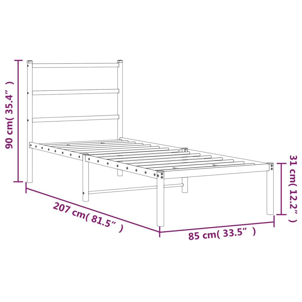 Sengeramme i metall med hodegavl hvit 80x200 cm