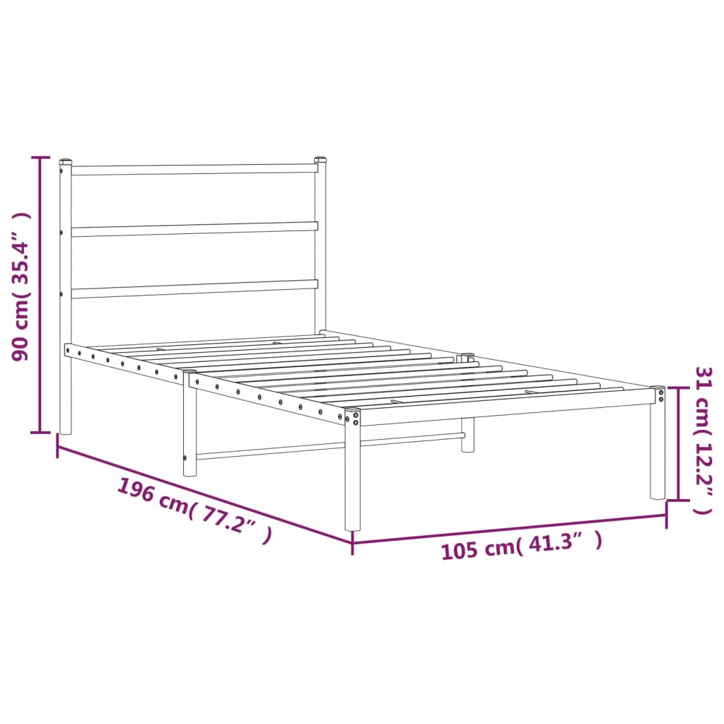 Sengeramme i metall med hodegavl hvit 100x190 cm vidaXL