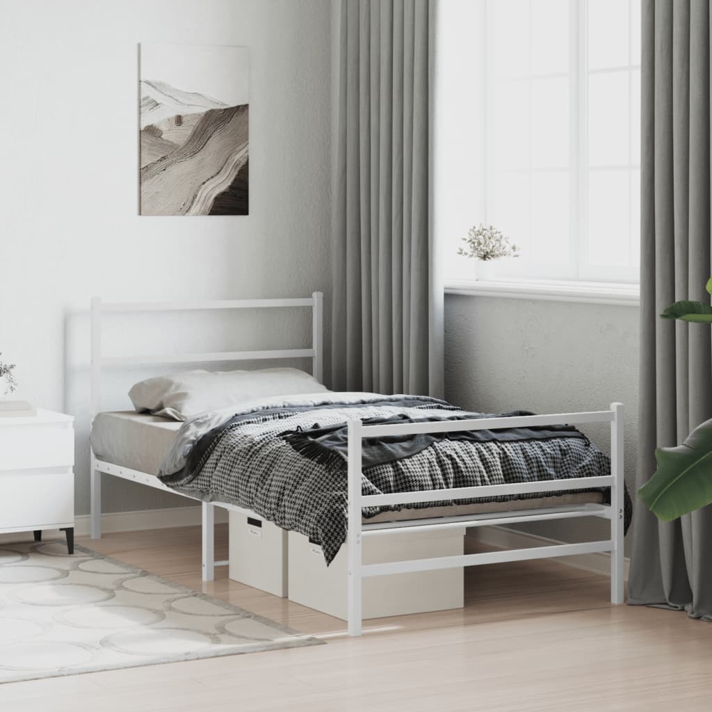 Sengeramme i metall med hode- og fotgavl hvit 100x200 cm
