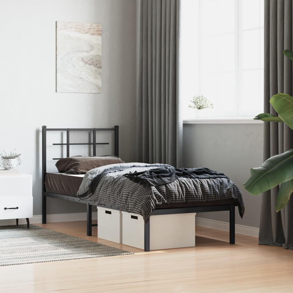 Sengeramme i metall med hodegavl svart 75x190 cm