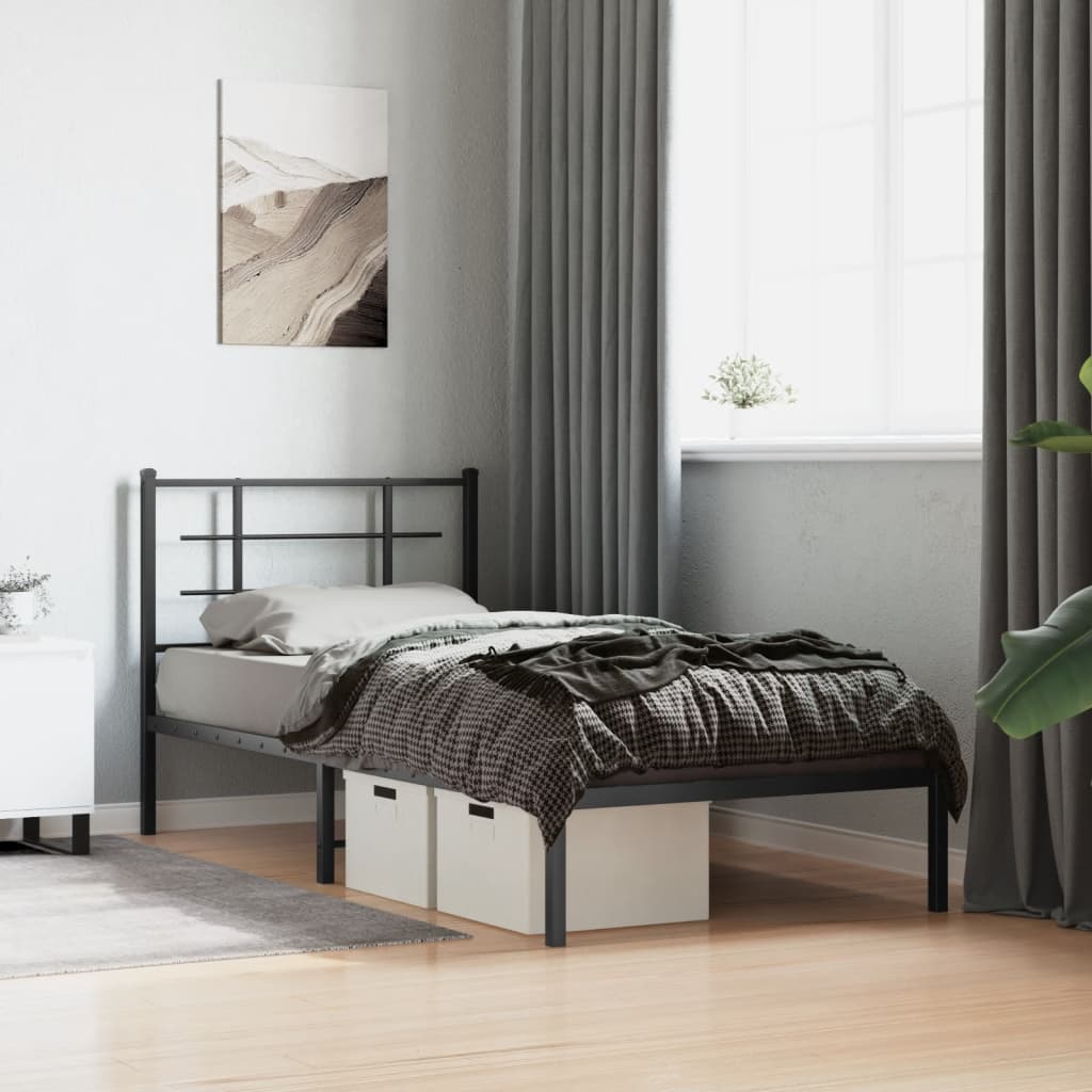 Sengeramme i metall med hodegavl svart 90x190 cm