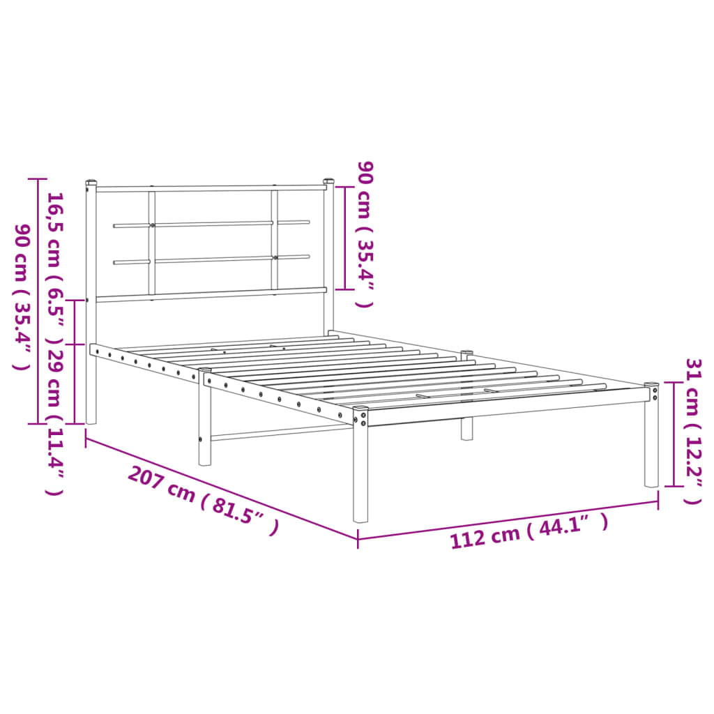 Sengeramme i metall med hodegavl svart 107x203 cm