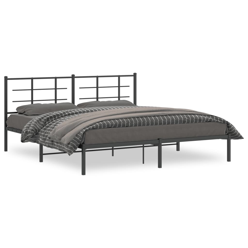 Sengeramme i metall med sengegavl svart 183x213 cm