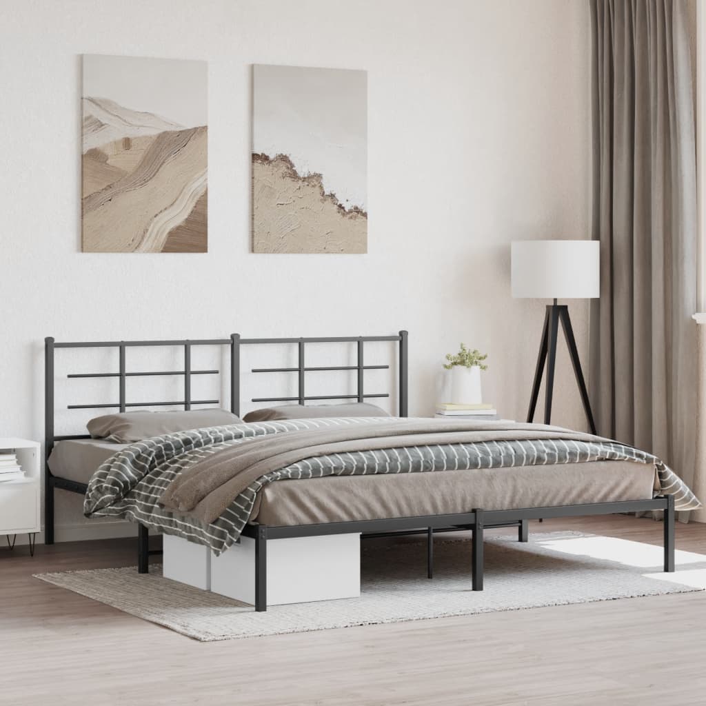 Sengeramme i metall med sengegavl svart 183x213 cm