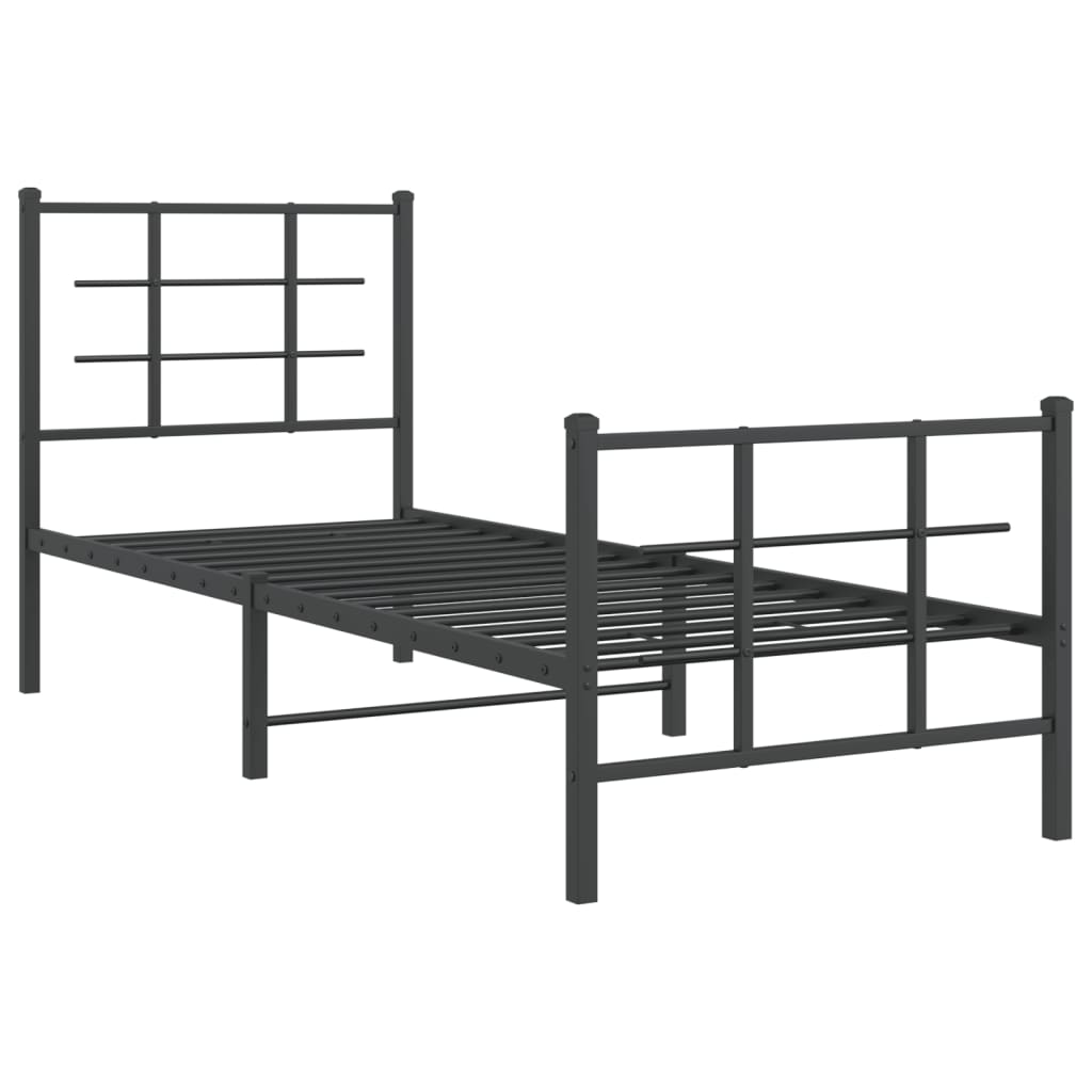 Sengeramme i metall med hode- og fotgavl svart 75x190 cm vidaXL