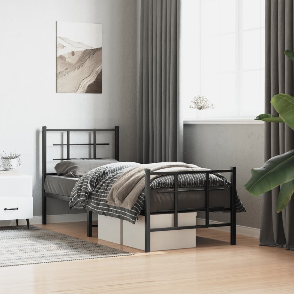 Sengeramme i metall med hode- og fotgavl svart 75x190 cm vidaXL
