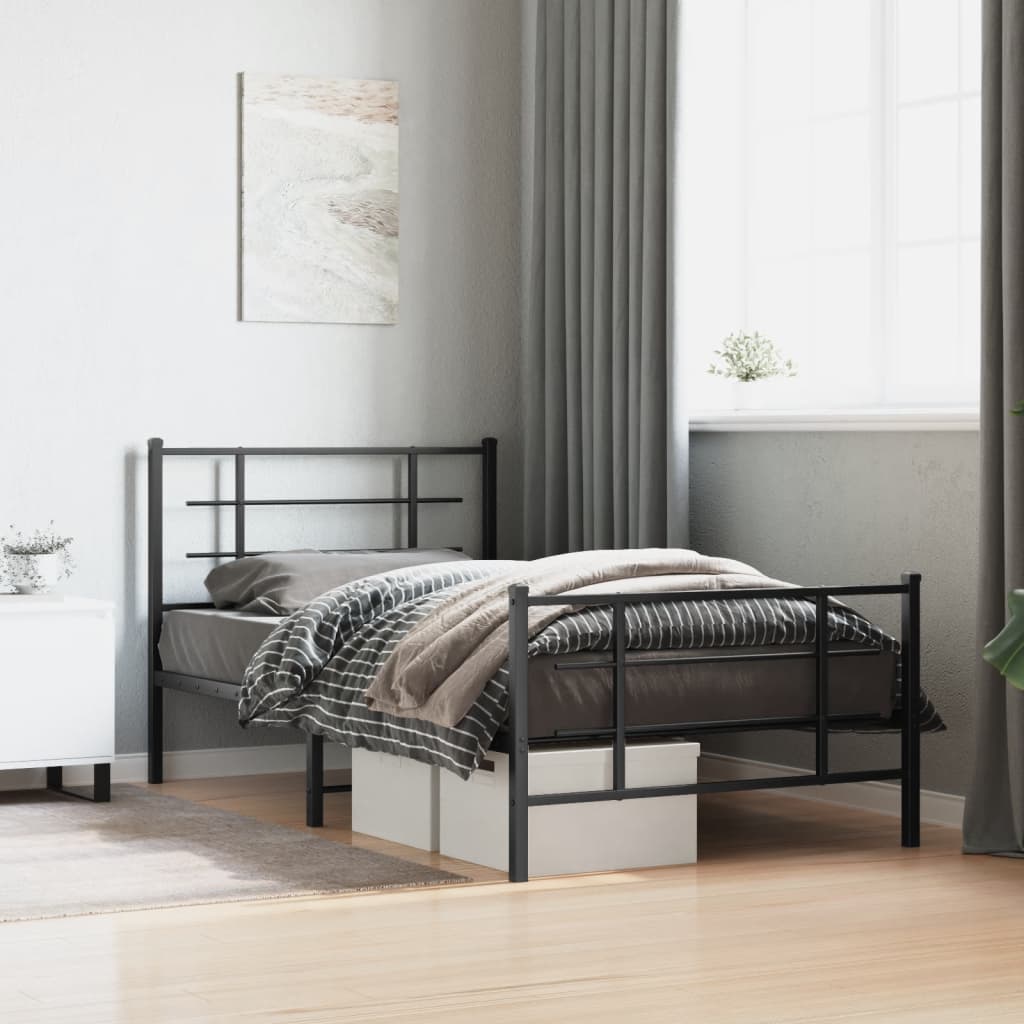 Sengeramme i metall med hode- og fotgavl svart 100x200 cm vidaXL