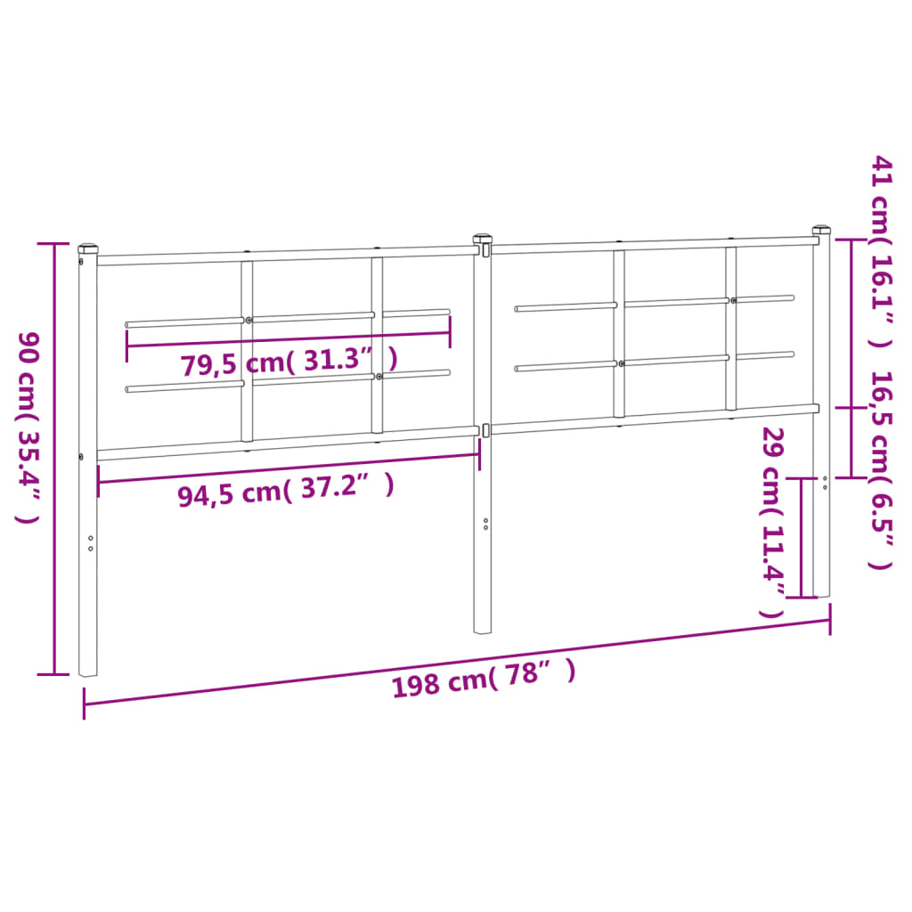 Utskiftbar sengegavl i metall svart 193 cm