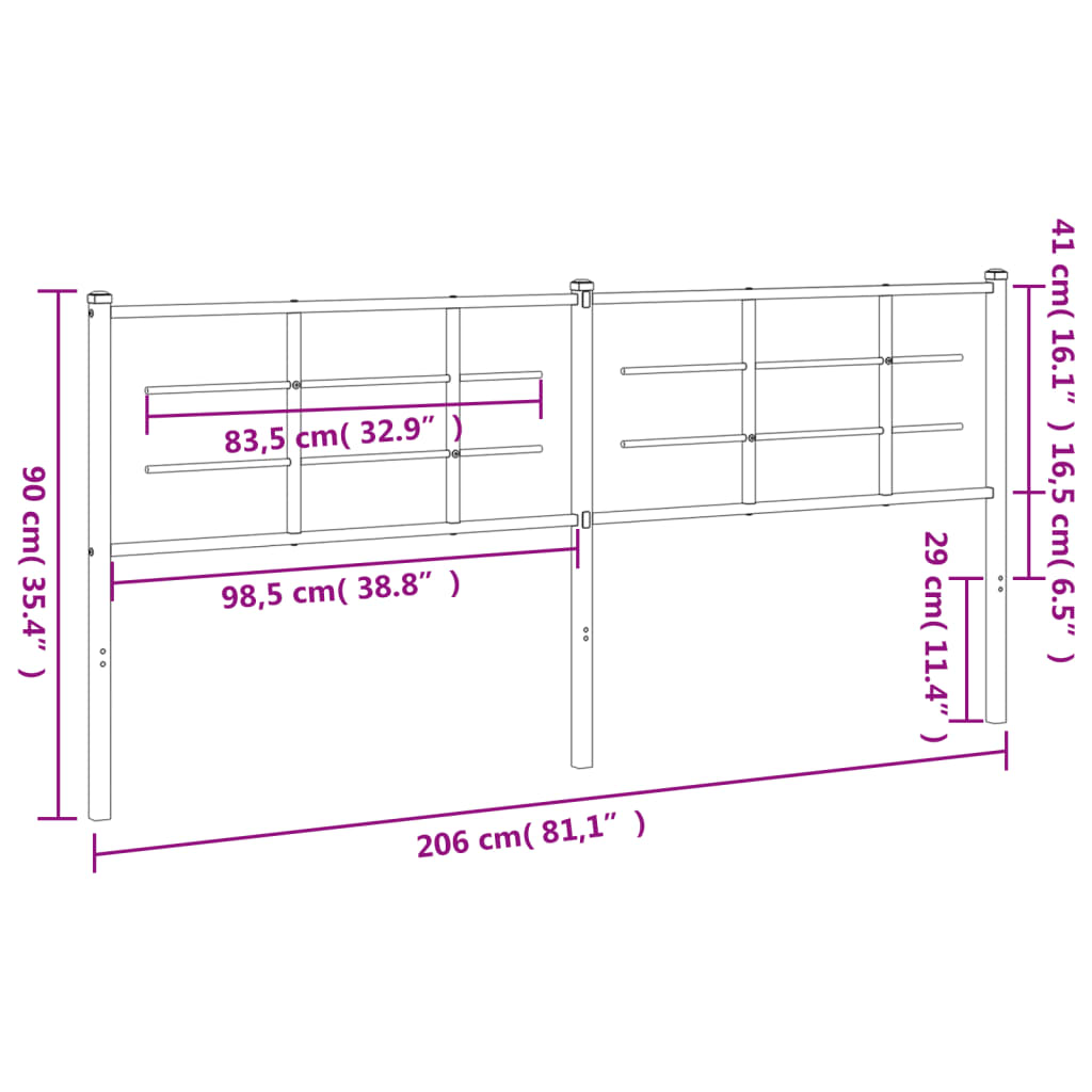 Utskiftbar sengegavl i metall svart 200 cm