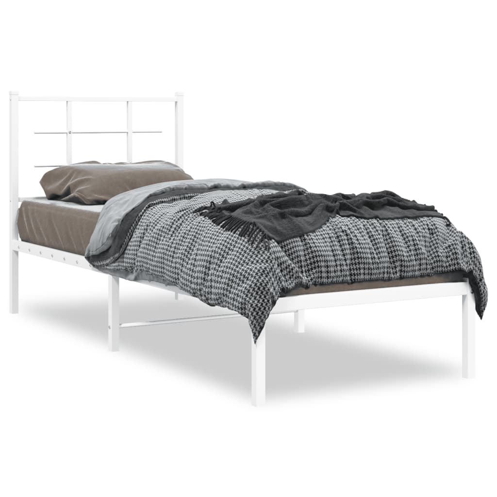 Sengeramme i metall uten madrass med hodegavl hvit 75x190 cm