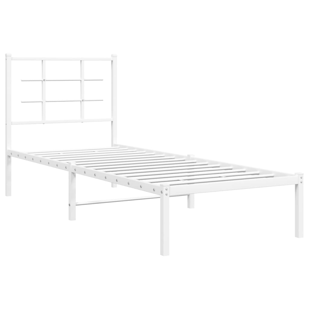 Sengeramme i metall uten madrass med hodegavl hvit 75x190 cm