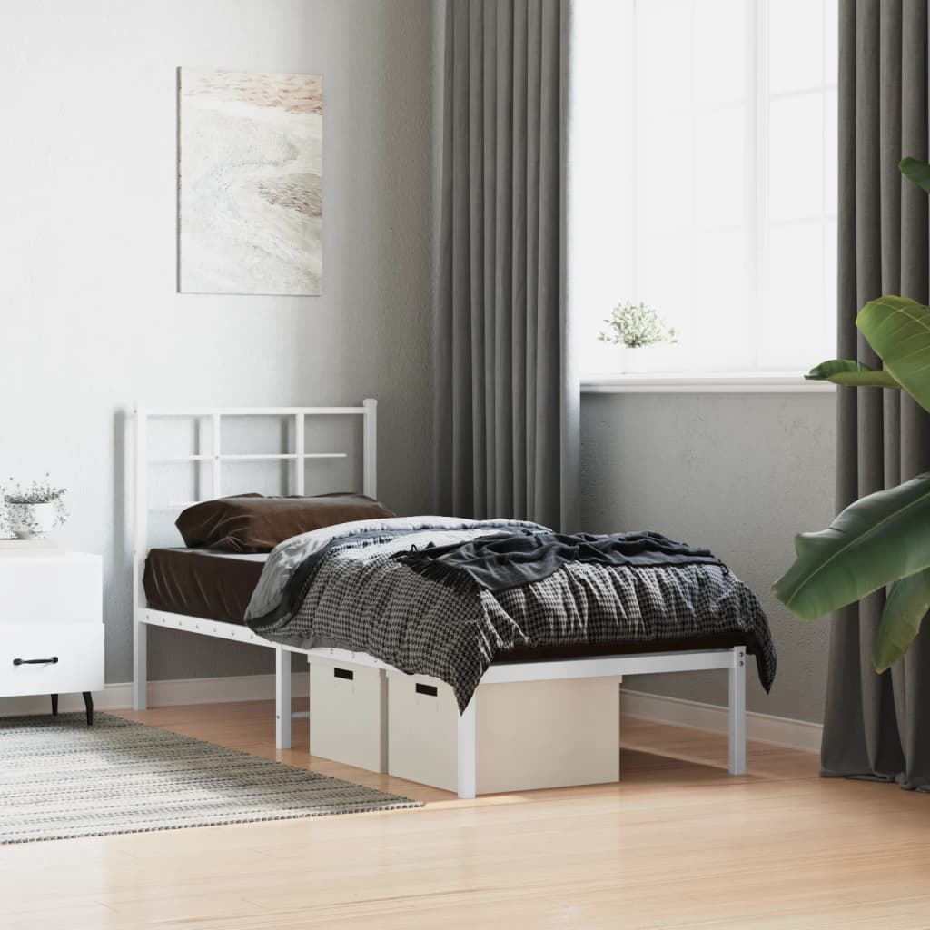 Sengeramme i metall uten madrass med hodegavl hvit 75x190 cm