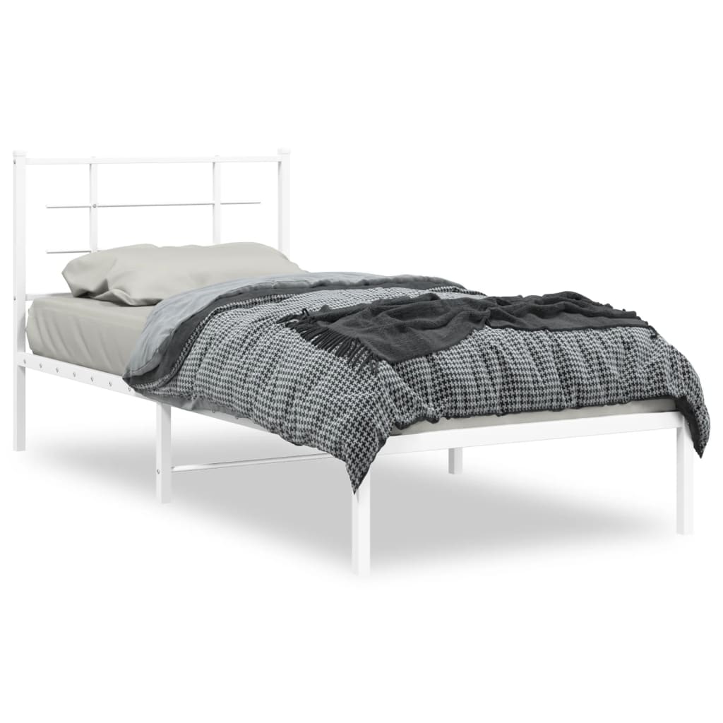 Sengeramme i metall med hodegavl hvit 90x200 cm vidaXL