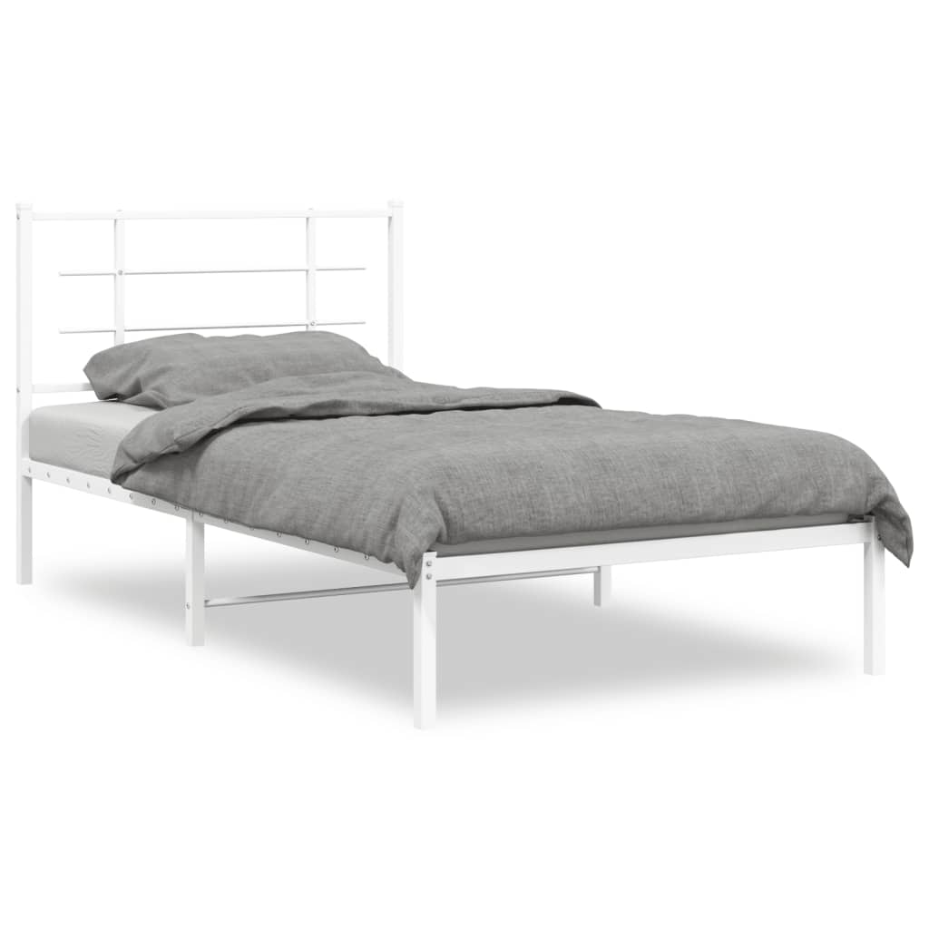 Sengeramme i metall med hodegavl hvit 100x190 cm