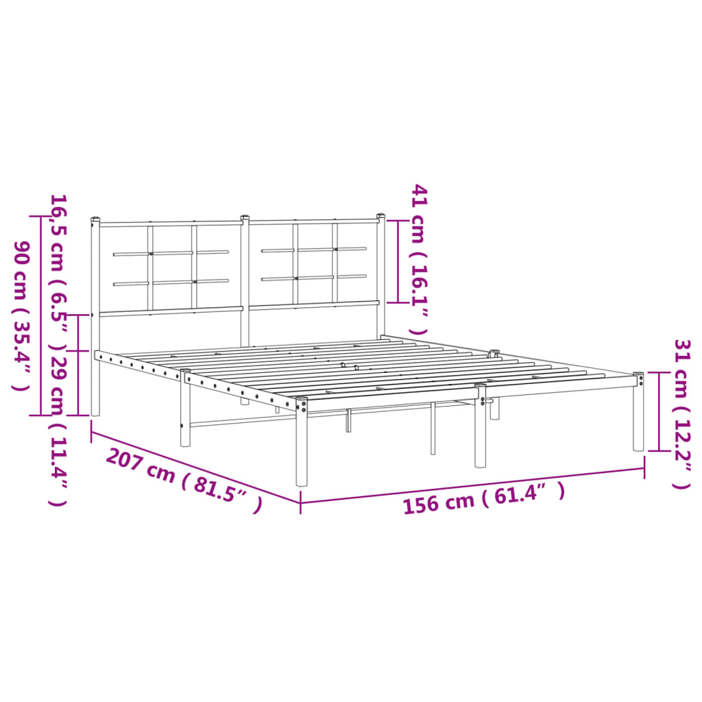 Sengeramme i metall med sengegavl hvit 150x200 cm vidaXL
