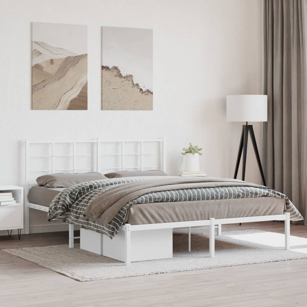 Sengeramme i metall med sengegavl hvit 150x200 cm
