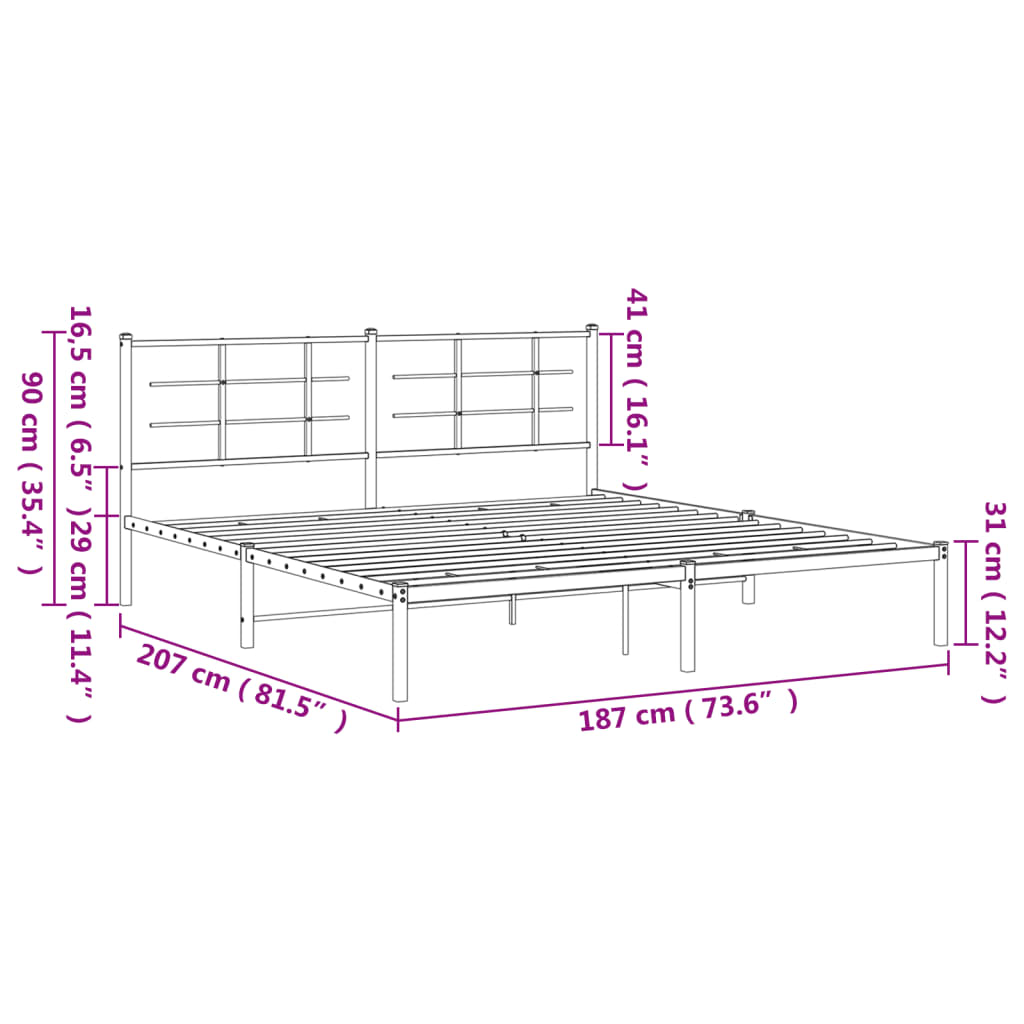 Sengeramme i metall med sengegavl hvit 180x200 cm vidaXL