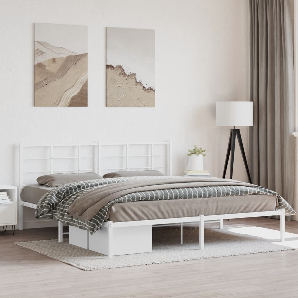 Sengeramme i metall med sengegavl hvit 180x200 cm vidaXL