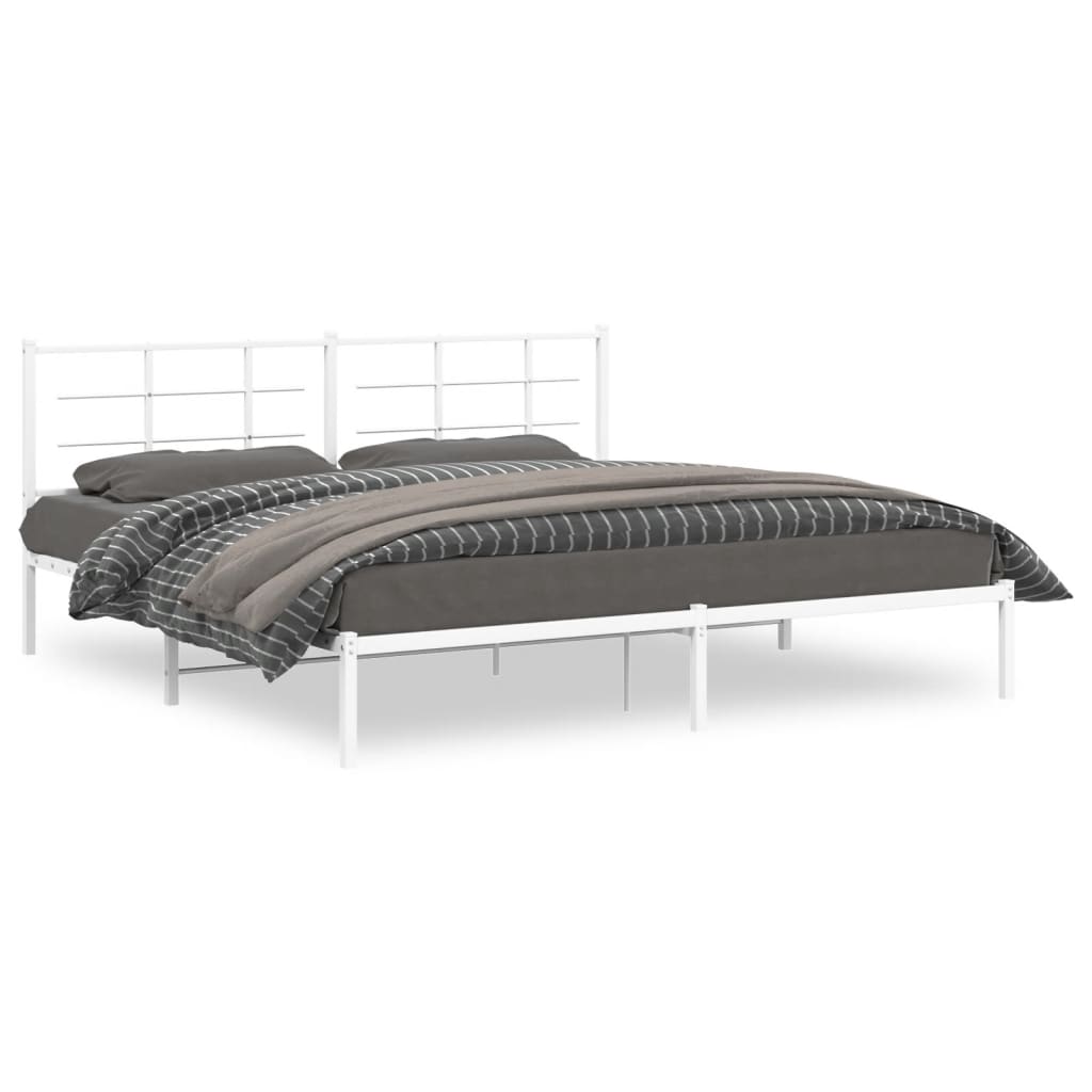Sengeramme i metall med sengegavl hvit 200x200 cm vidaXL