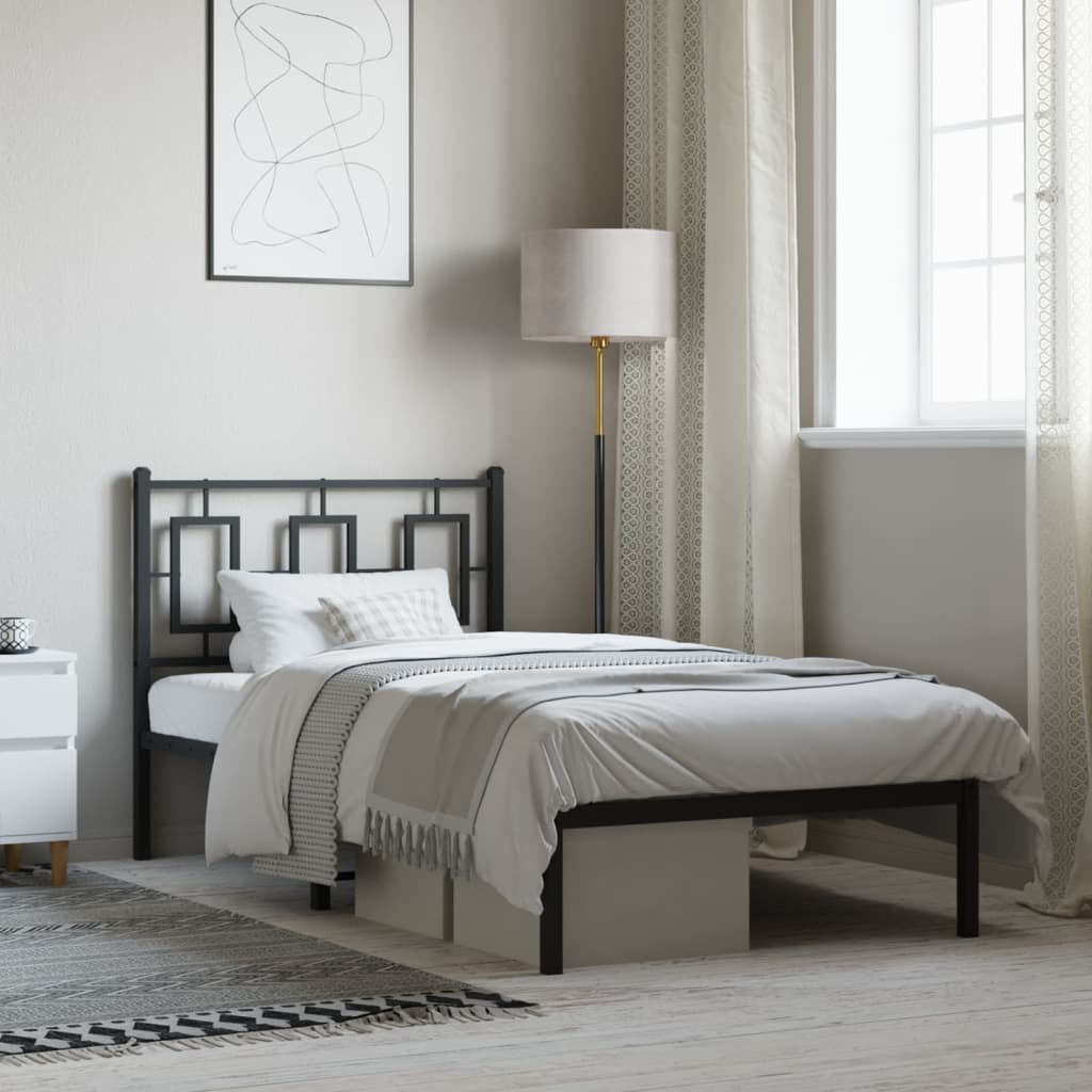 Sengeramme i metall med hodegavl svart 90x190 cm