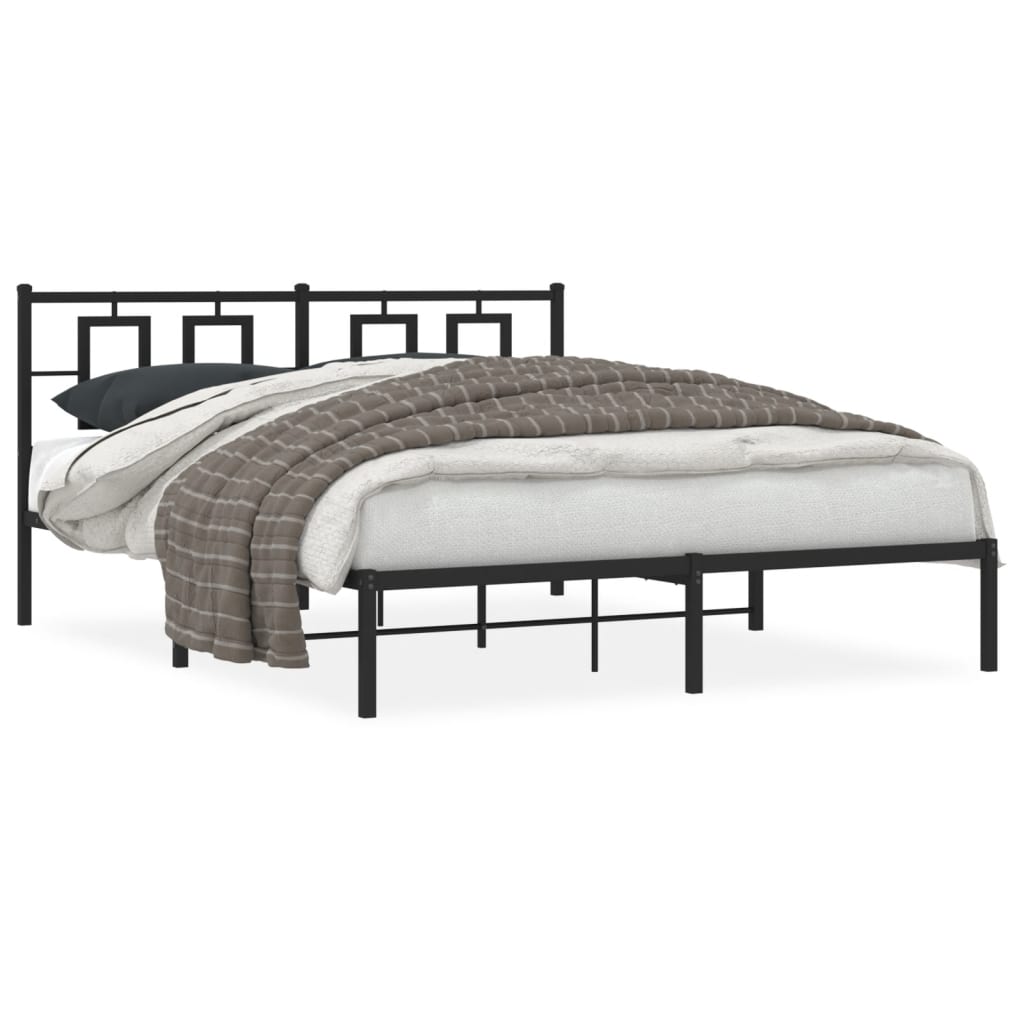 Sengeramme i metall med sengegavl svart 150x200 cm