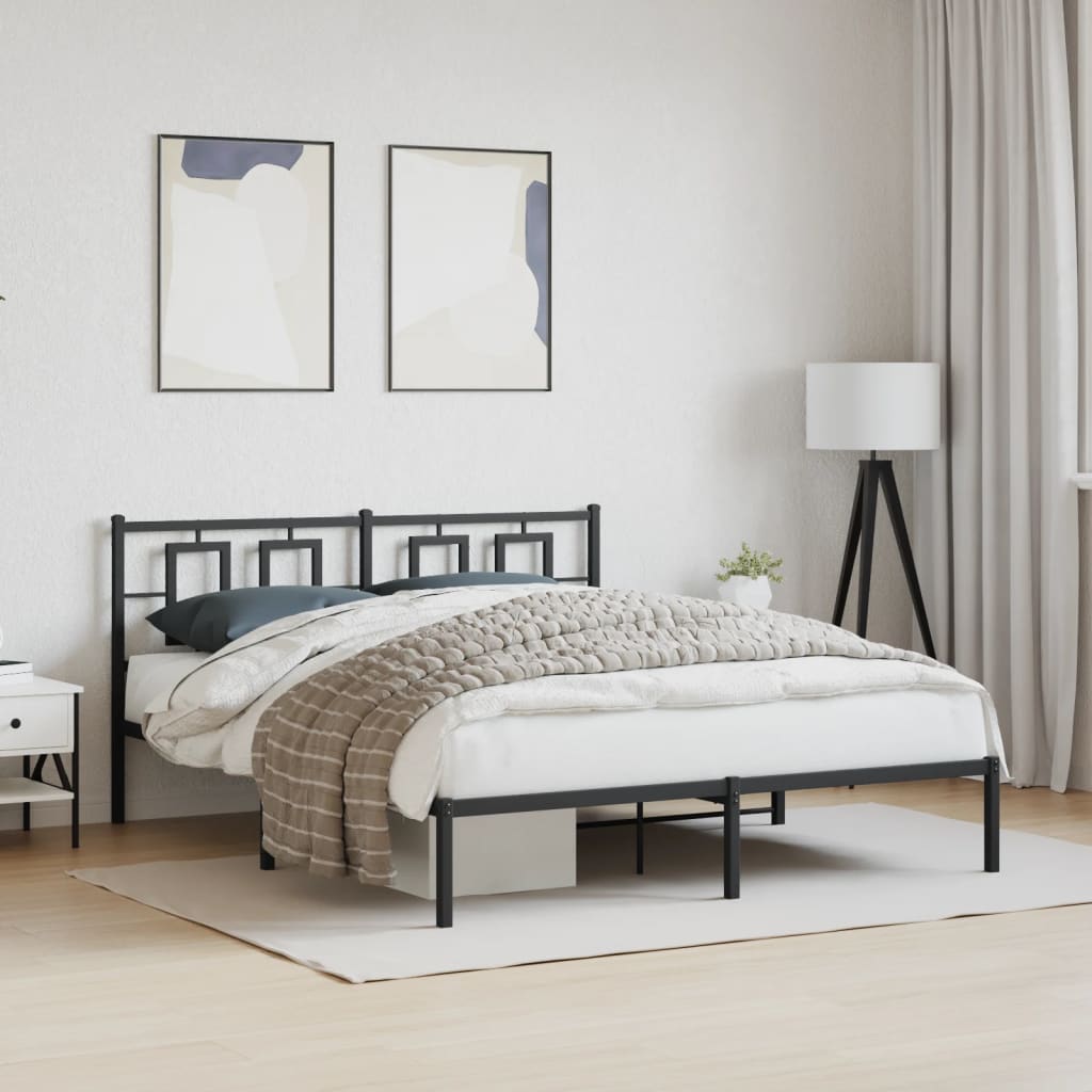 Sengeramme i metall med sengegavl svart 150x200 cm