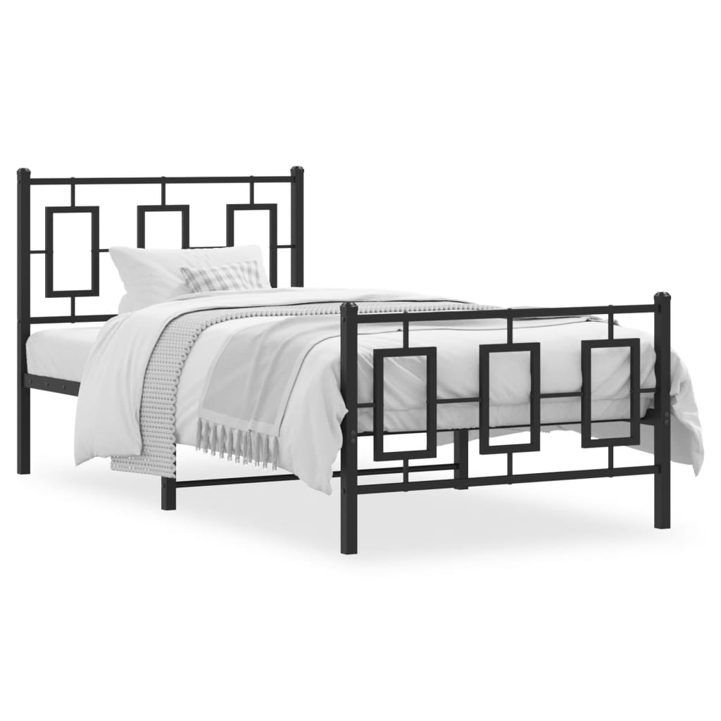 Sengeramme i metall med hode- og fotgavl svart 90x200 cm