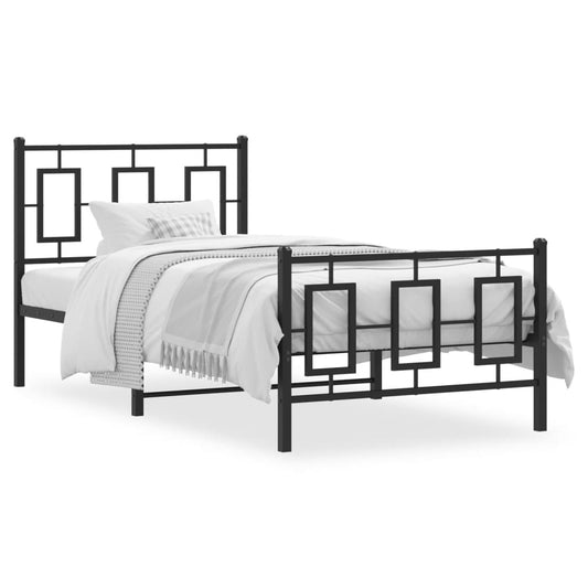 Sengeramme i metall med hode- og fotgavl svart 90x200 cm