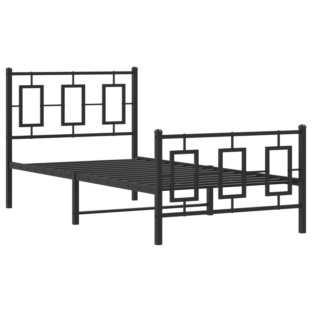 Sengeramme i metall med hode- og fotgavl svart 90x200 cm