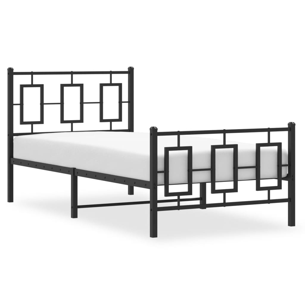 Sengeramme i metall med hode- og fotgavl svart 90x200 cm