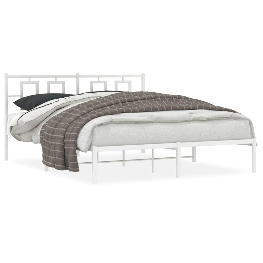 Sengeramme i metall med sengegavl hvit 150x200 cm