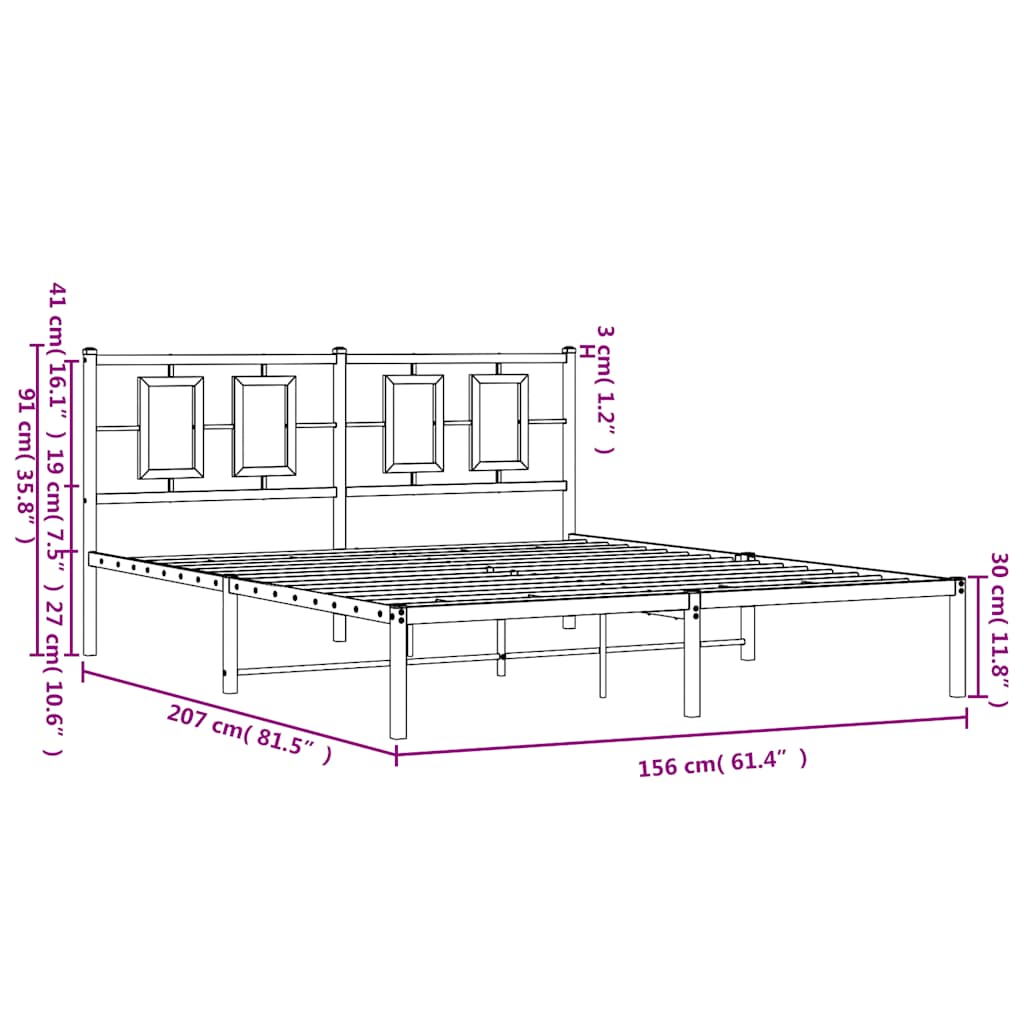 Sengeramme i metall med sengegavl hvit 150x200 cm