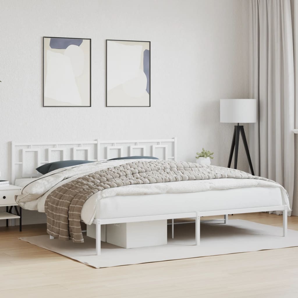 Sengeramme i metall med hodegavl hvit 193x203 cm