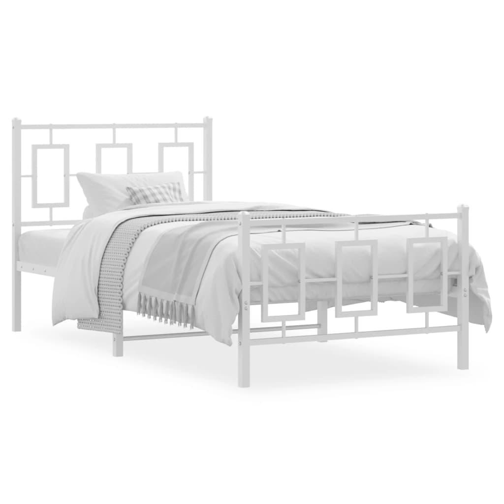 Sengeramme i metall med hode- og fotgavl hvit 90x200 cm vidaXL