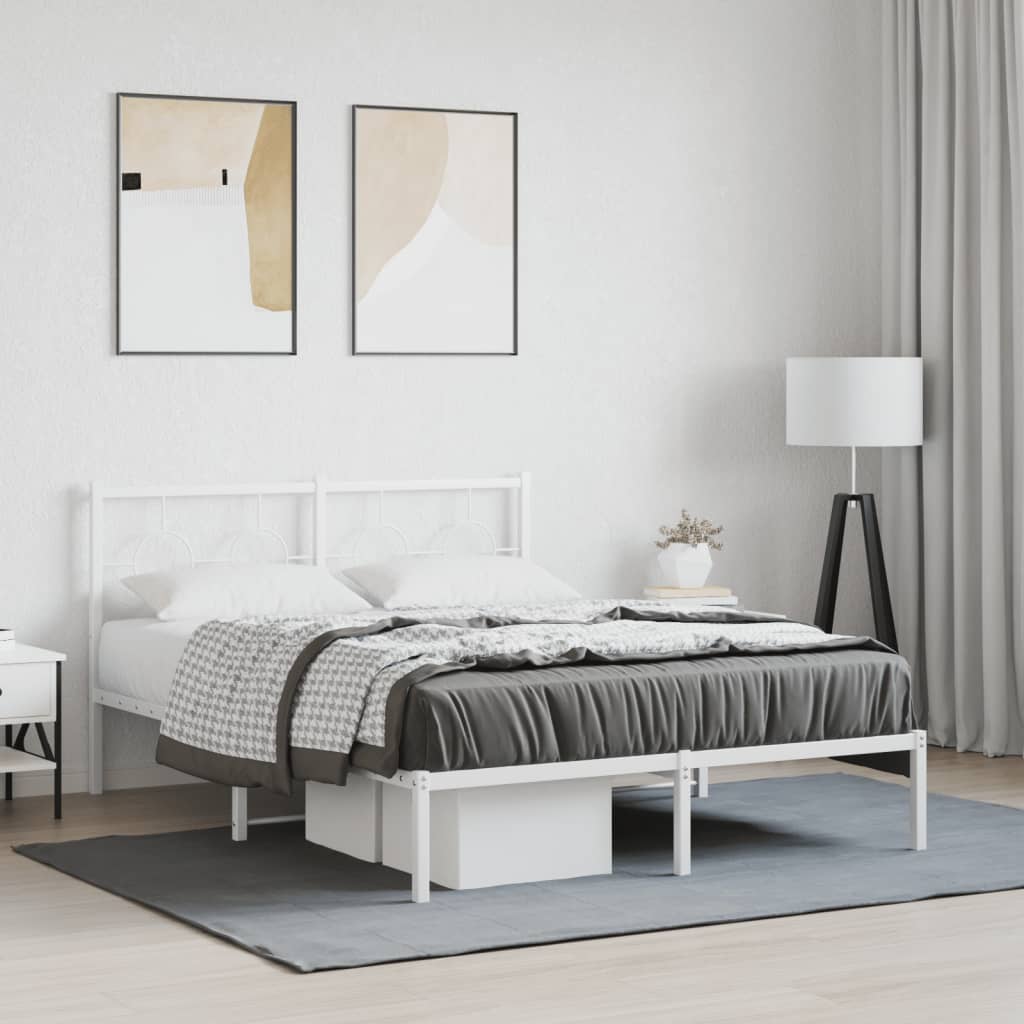 Sengeramme i metall med hodegavl hvit 140x200 cm vidaXL