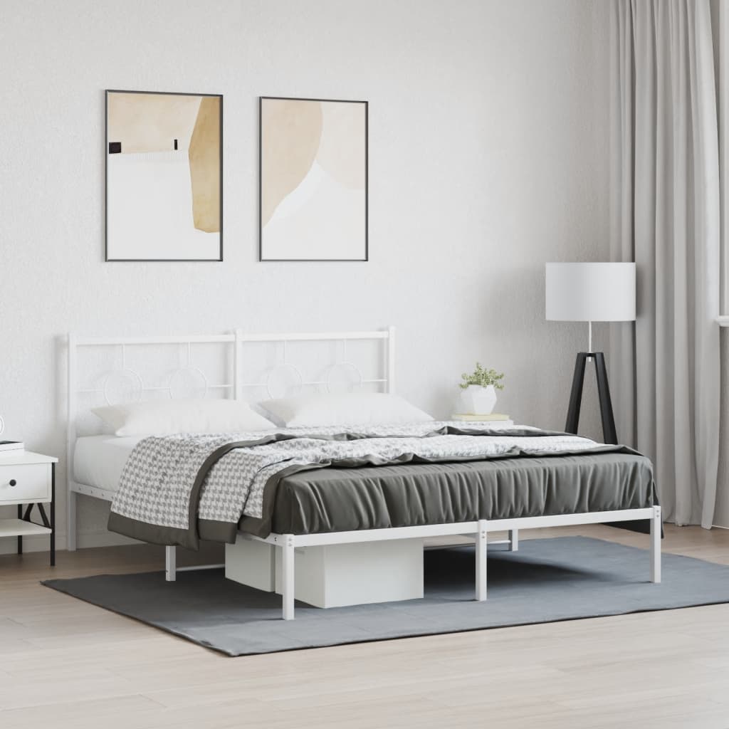 Sengeramme i metall med sengegavl hvit 150x200 cm